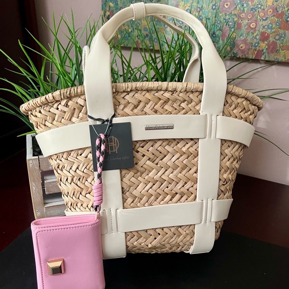 HOUSE OF HARLOW 1960 Woven Santorini Straw Basket Bag & Wallet - Picture 4 of 15